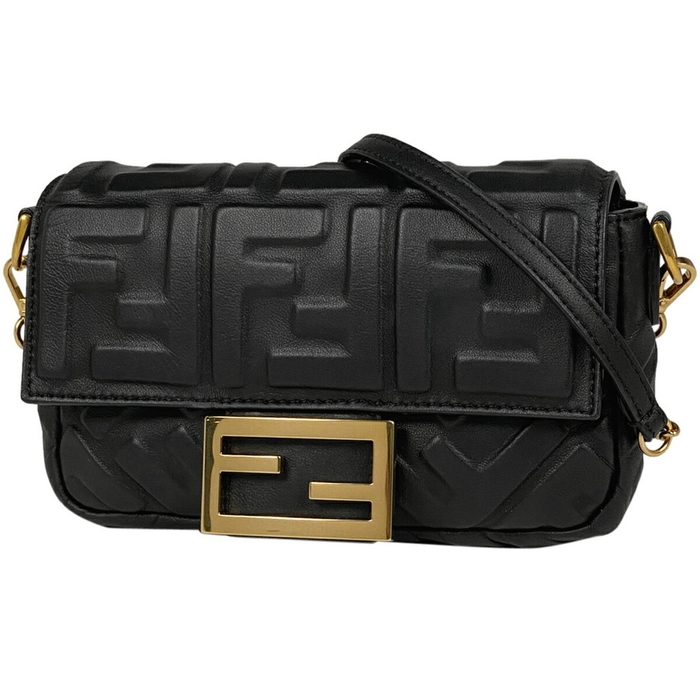 Fendi logo chain shoulder bag bucket nappa leather handbag black